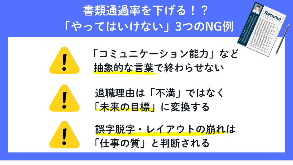 書類通過率を下げる「やってはいけない」3つのNG例No.63